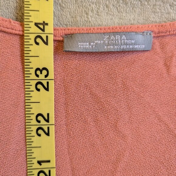 WOMEN'S ZARA SHIRT M Medium Coral Pink Orange Stripes Horizontal Tee T Scoop W8D - Picture 2 of 5